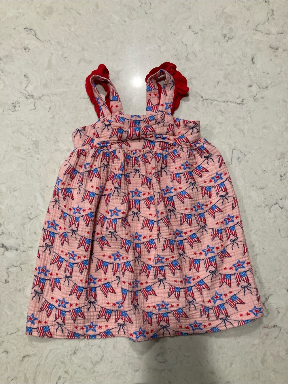 Ruffle Butts Pink Red Blue Patriotic Banner Print Sundress